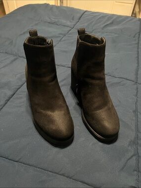 Black Suede Ankle Booties with Low Block Heel